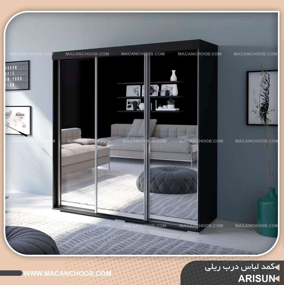 کمد لباس سه درب ریلی تمام اینه کشو مخفی دار عرض 180 مدل ARISUN
