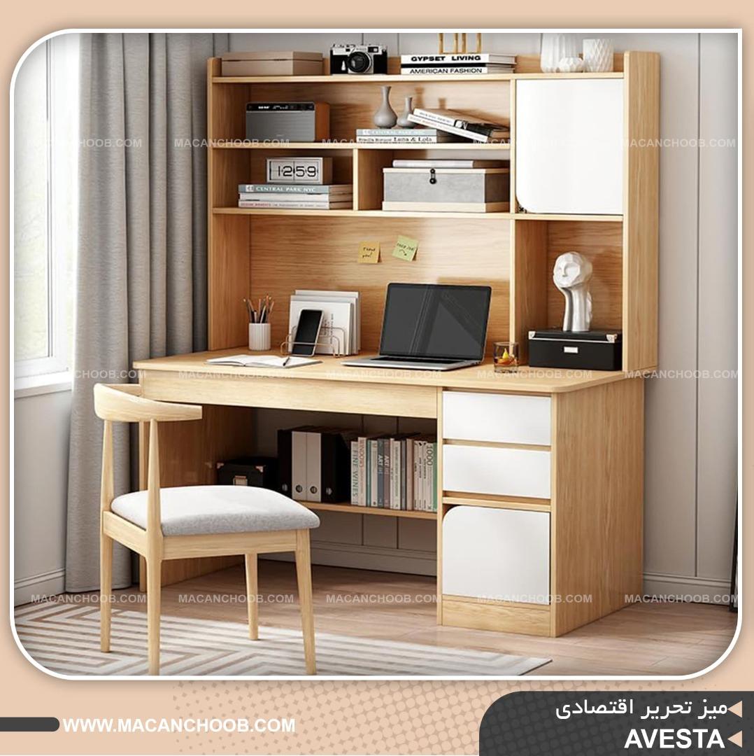 میز تحریر کتابخانه دار لبه کرو شده کشو دار کاربردی مدل AVESTA