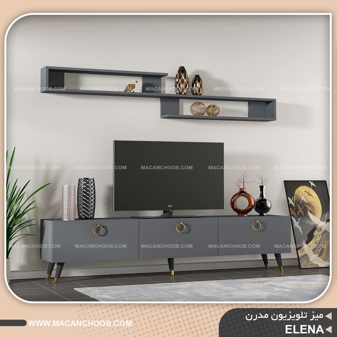 میز تلویزیون تمام MDF عرض 150 پایه چوبی سه درب مدل ELENA