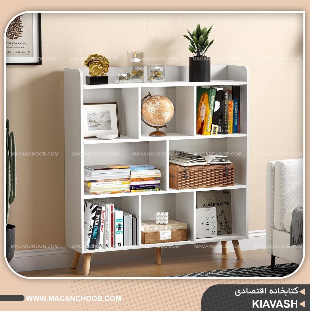 کتابخانه و قفسه کتاب هندسی پایه چوبی لبه کرو شده مدل KIAVASH 