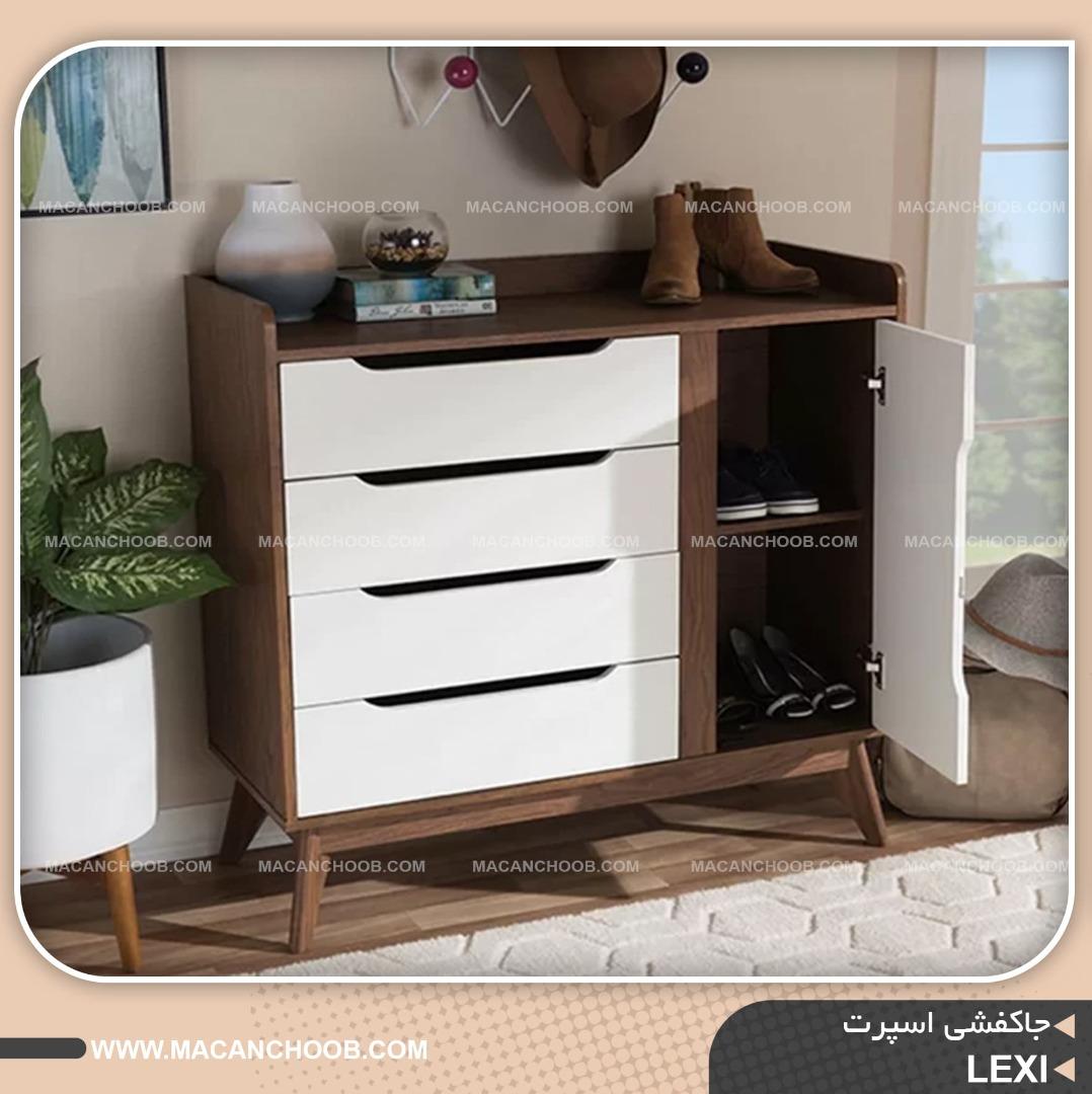 جاکفشی درب دار و کشو دار پایه مخروطی حاشیه کرو شده مدل LEXI