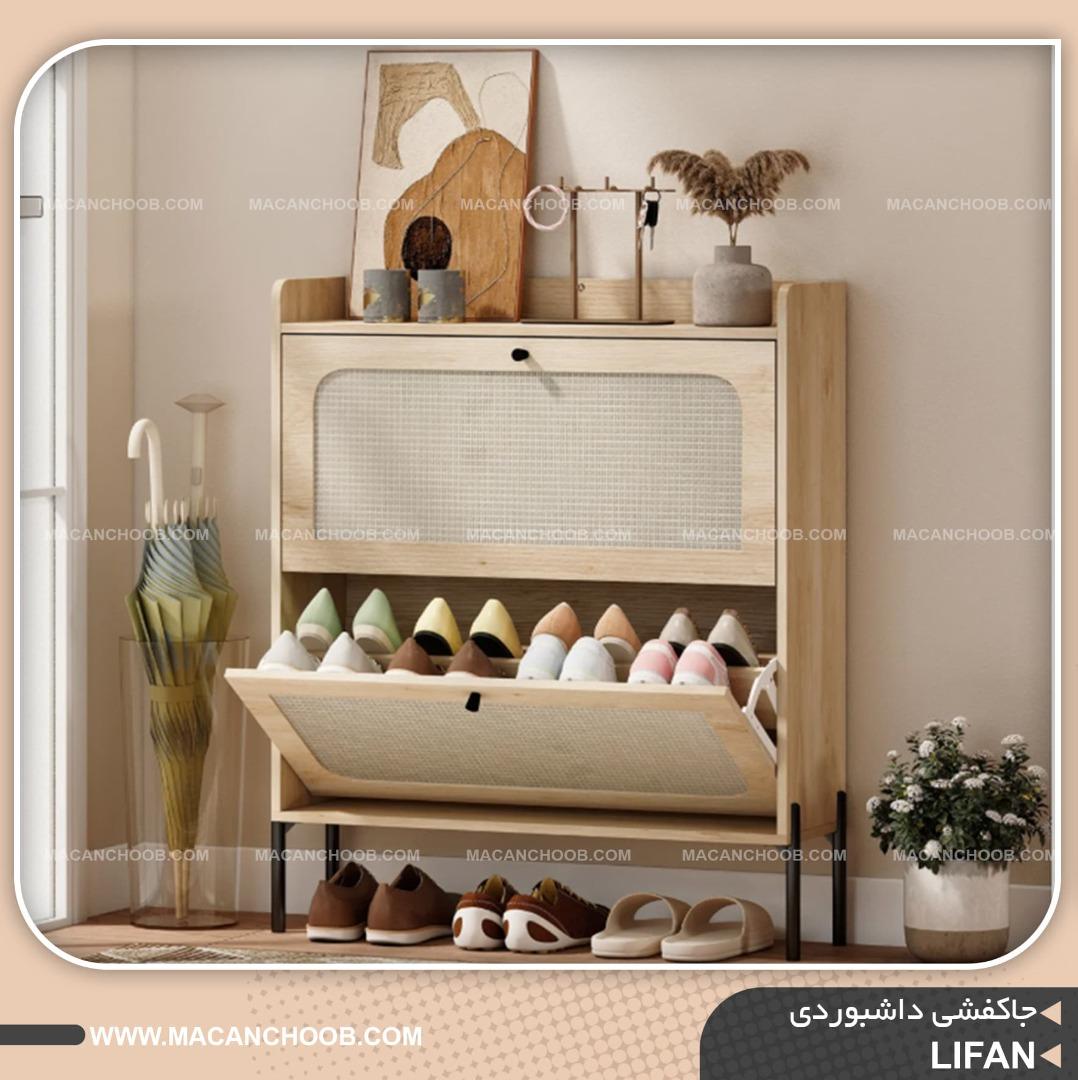 جاکفشی داشبوردی پایه فلز درب حصیر بامبو مدل LIFAN