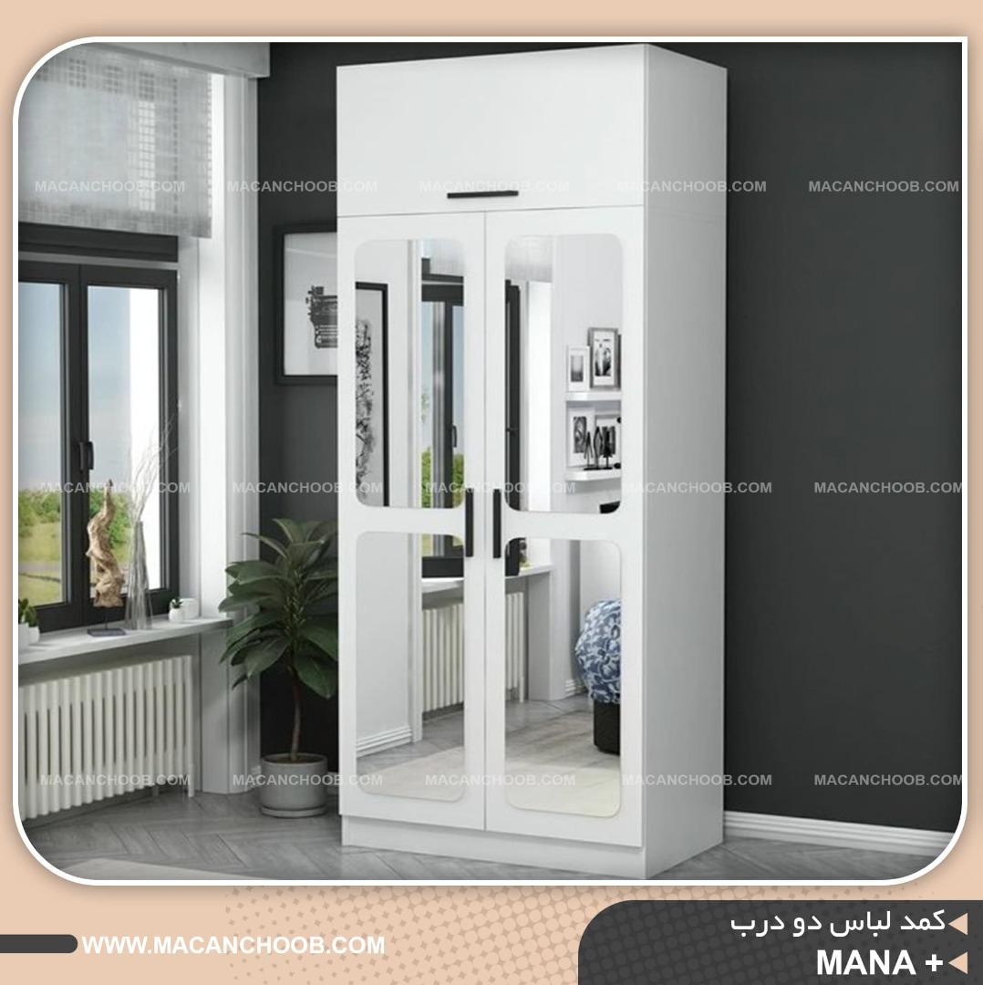 کمد لباس دو درب اشکاف دار 4 آینه دستگیره چوبی مدل +MANA