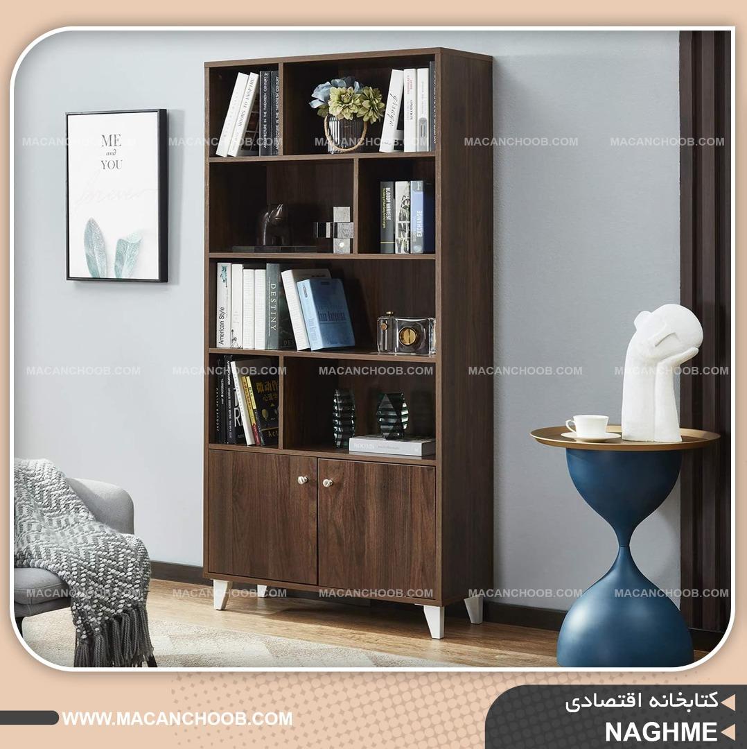 کتابخانه ایستاده و کمد کتاب درب دار پایه چوبی مدل NAGHME