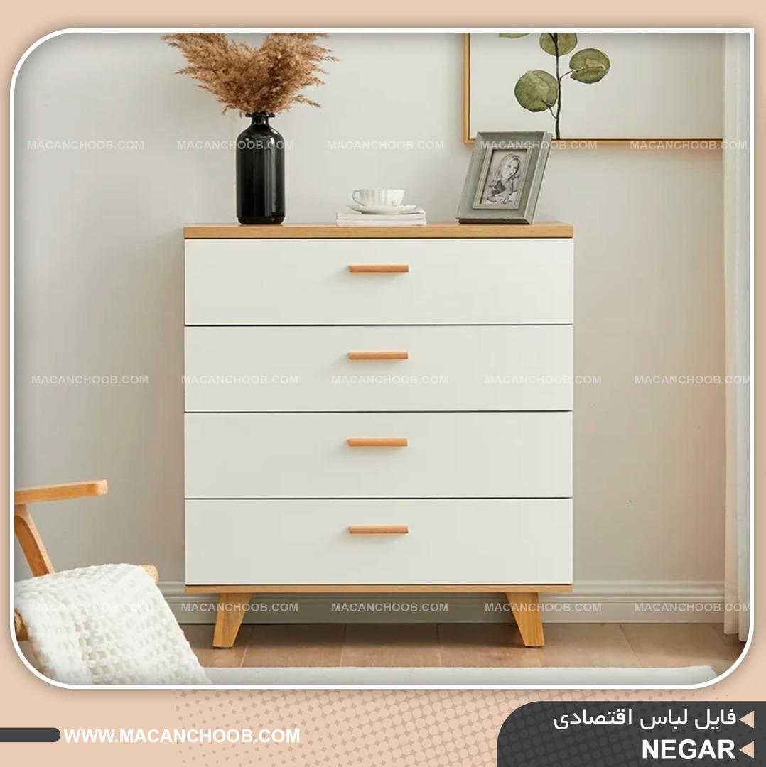 فایل لباس پایه و دستگیره چوبی 4 کشو ریلی عرض 80 مدل NEGAR