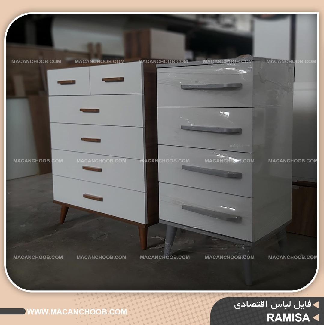 فایل لباس 6 کشو دستگیره چوبی پایه مخروطی عرض 80 مدل RAMISA