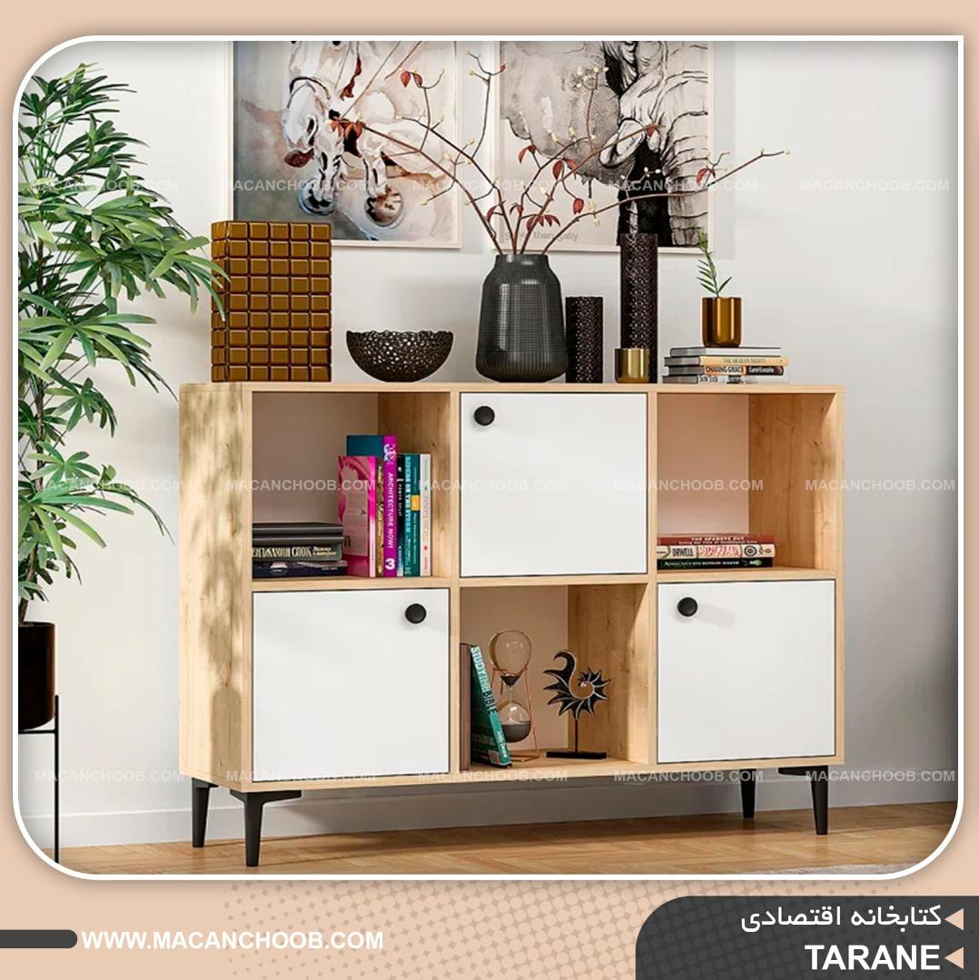کتابخانه پایه چوبی و کمد کتاب سه درب سه قفسه مستطیل مدل TARANE