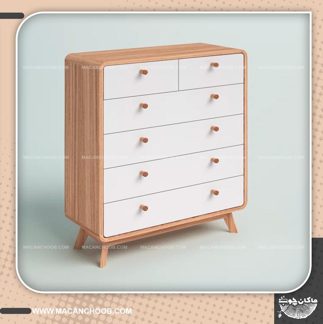 فایل لباس کشو دار پایه چوبی بدنه روکش چوب 6 کشو ریلی مدل +TASNIM