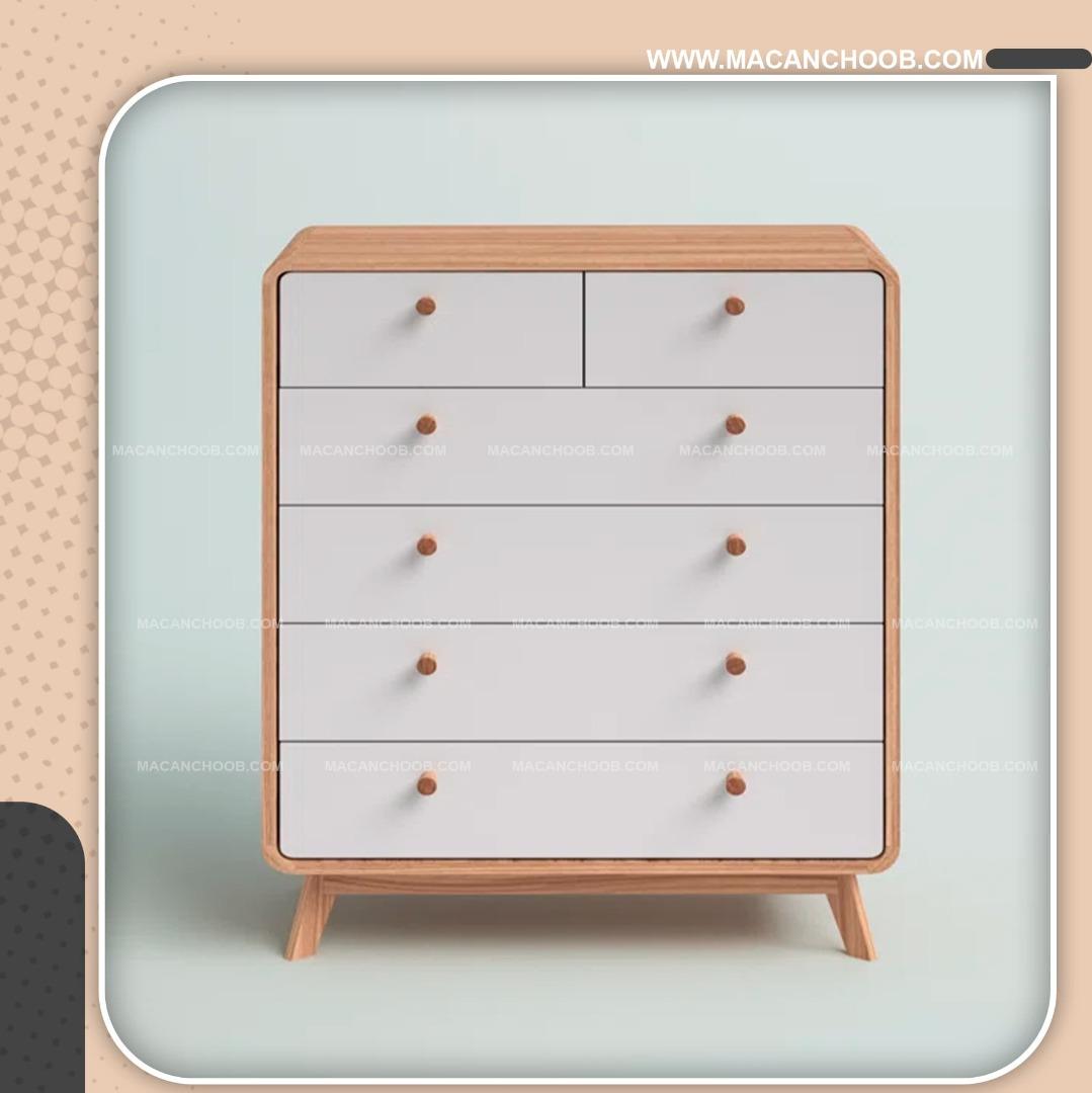 فایل لباس کشو دار پایه چوبی بدنه روکش چوب 6 کشو ریلی مدل +TASNIM
